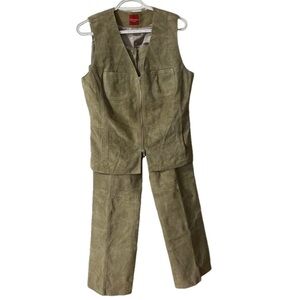 ⭐️ Olsen Europe olive green leather vest and pants set- size 8
